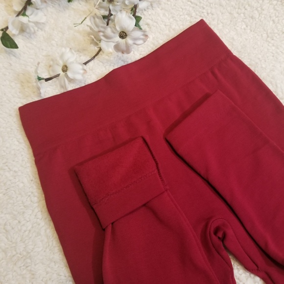 Last! Dark Red Fleece Lined Leggings - Picture 4 of 7